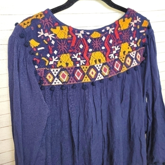 ALYA Open Front Peasant Floral Embroidered w Tassel Closure in Navy, sz Medium - Picture 10 of 13